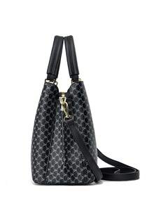 2pcs/Set Women Fashion Personalized Printed Shoulder Bag And Handbag Set - Black - View 4