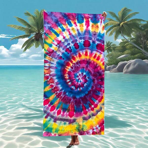 Toalla de playa de fibra ultrafina con estampado de teñido anudado tropical - de secado rápido, libre de arena, toalla de tela de punto súper absorbente de 250 g/m², con tema marinero, adecuada para natación, surf y actividades al aire libre, esencial de vacaciones de verano, decoración de baño