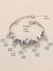 1pc Fashion Luxury Love Bow Flower Bear Crown Bead Bracelet Multi Element Copper Fashion Jewelry For Women, Suitable As Gift For Ladies, Bars, Nightclubs, Traveling, Parties, Casual Everyday Wear