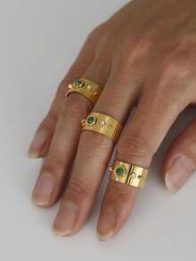 1pc Retro Natural Turquoise Women's Ring, Suitable For Daily Wear - Yellow Gold - View 7