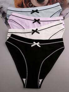 4pcs Women Soft Milk Silk Bowknot Comfy Loose Fit Sports Triangle Panties
