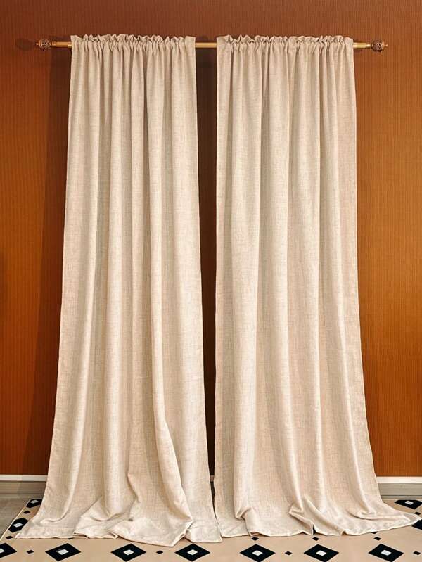 2pcs Classic Solid Color Linen Curtains, UV Protection, Suitable For European Style Decor In Living Room And Bedroom, Rod Pocket Top