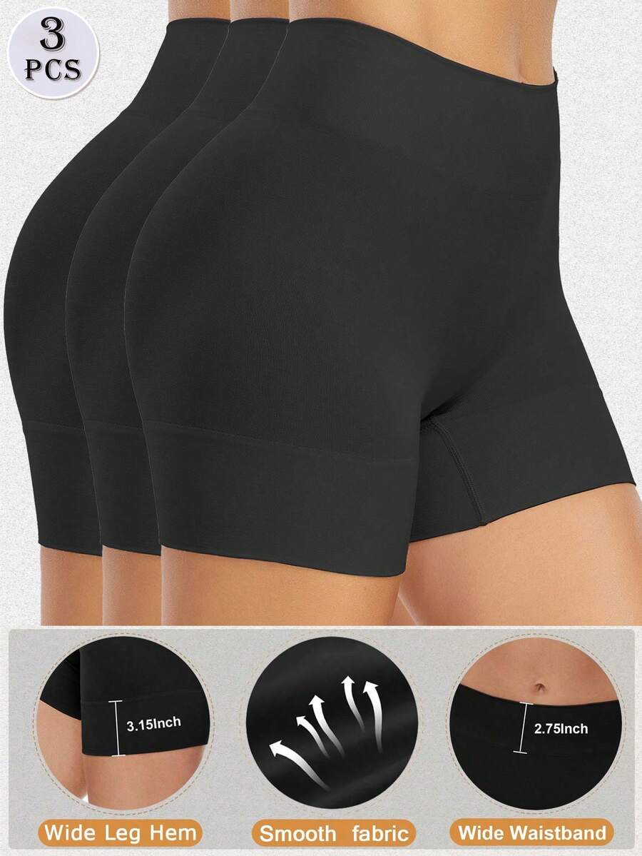 3pcs Shapewear Shorts For Women, Anti Chafing Shorts Boyshorts Panties Seamless Underwear Slip Shorts For Under Dress - Black - View 1