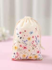 6 peças Sacos de Presente com Cordão de Flores Silvestres, Sacos de Embrulho de Presente com Tema de Primavera e Verão, Sacos para Doces, Sacos de Embalagem de Presentes de Aniversário, Sacos Reutilizáveis para Joias e Lembrancinhas de Festa para Casamentos Rústicos, Chá de Bebê, Aniversários, Revelação de Gênero
