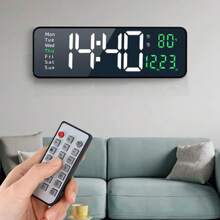 Reloj de pared digital grande de 16 pulgadas con indicación de hora, fecha, temperatura y semana, temporizador, formato de 12/24 horas, atenuación automática, reloj de pared LED con control remoto para sala de estar, aula, gimnasio, iglesia, tienda, garaje (sin adaptador), decoración de habitación, decoración de pared del dormitorio, decoración del dormitorio, vuelta al colegio, decoración escolar