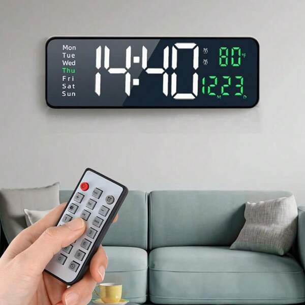 Large Digital Wall Clock, 16 Inch Digital Wall Clock With Time Date Temp Week, Timer, 12/24Hr, Auto-Dimming, LED Wall Clock With Remote For Living Room/Classroom/Gym/Church/Store/Garage(No Adapter) Room Decor Clock Wall Bedroom Decor Dormitory Decor Back To School School Decor School Surprise