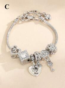 1pc Fashion Luxury Love Bow Flower Bear Crown Bead Bracelet Multi Element Copper Fashion Jewelry For Women, Suitable As Gift For Ladies, Bars, Nightclubs, Traveling, Parties, Casual Everyday Wear