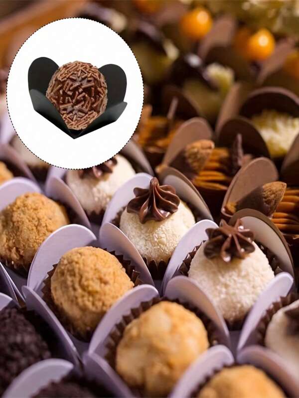 100pcs White/Black Chocolate Paper Wrappers, Folding Flower-Shaped Wrapper For Chocolate And Candy Packaging School Supplies Food Bag Food Box Suitable For Candy Chocolate Cookies Etc.