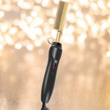 2-In-1 Heated Copper Comb, Suitable For Straight And Curly Hair - Electric Heated Comb With Stand, Convenient Styling, Adult Hair Accessory, Home Hair Care | Fashionable Gold Accents | Durable Styling Comb, Curling Iron Dual-Use Copper Comb Straightener And Curler, Multi-Function Electric Hair Brush Straightener