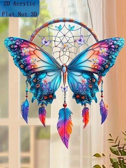 2D Bohemian Acrylic Butterfly & Feather Sun Catcher – Vibrant Colorful Dreamcatcher Wall Hanging, Perfect For Weddings, Festivals & Home Decor, No Electricity Needed, An Ideal Gift For Friends & Family