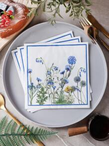 20 pièces Serviettes de déjeuner jetables colorées avec motif floral et végétal pour fêtes