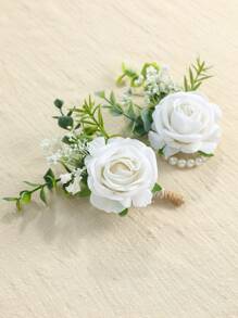 2 pièces Élégant Corsage de poignet et broche en tissu rose de princesse, convient pour le mariage, les fiançailles - Ornements de rose artificielle, pour la mariée, le marié, le cortège de mariage, le bal de promo - Décoration suspendue thématique, parfait pour Thanksgiving, la Saint-Valentin, la Fête des Mères, la Fête des Pères, la Remise des diplômes
