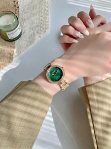 1pc Women Round Elegant Glamorous Quartz Watch, Versatile For Daily Wear Or Gatherings Halloween, Gifts