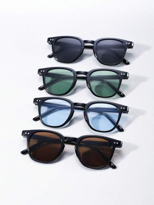4 Pcs Men's Acrylic Square Fashion Eyewear For Daily Outing Use For Summer Beach Vacation,Outdoor,Travel