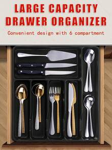 1pc Cutlery Organizer Box, Silverware Storage Box, Kitchen Drawer Storage Tray, Flat Utensil Organizer, Made Of Plastic PP Material, Suitable For Kitchen Countertop, Cabinet Drawers, Cutlery, Chopsticks, And Tool Separation Storage - Large (15.8*12.8in) - View 2
