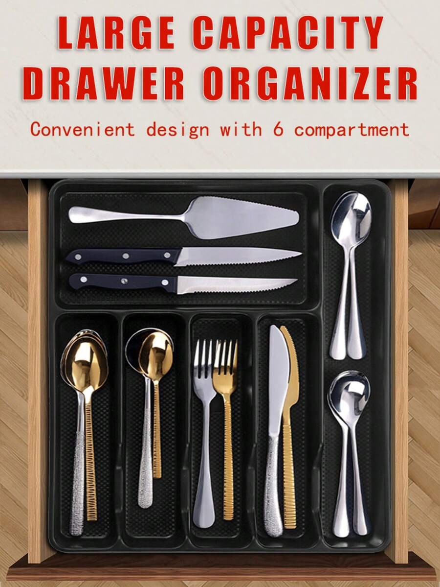 1pc Cutlery Organizer Box, Silverware Storage Box, Kitchen Drawer Storage Tray, Flat Utensil Organizer, Made Of Plastic PP Material, Suitable For Kitchen Countertop, Cabinet Drawers, Cutlery, Chopsticks, And Tool Separation Storage