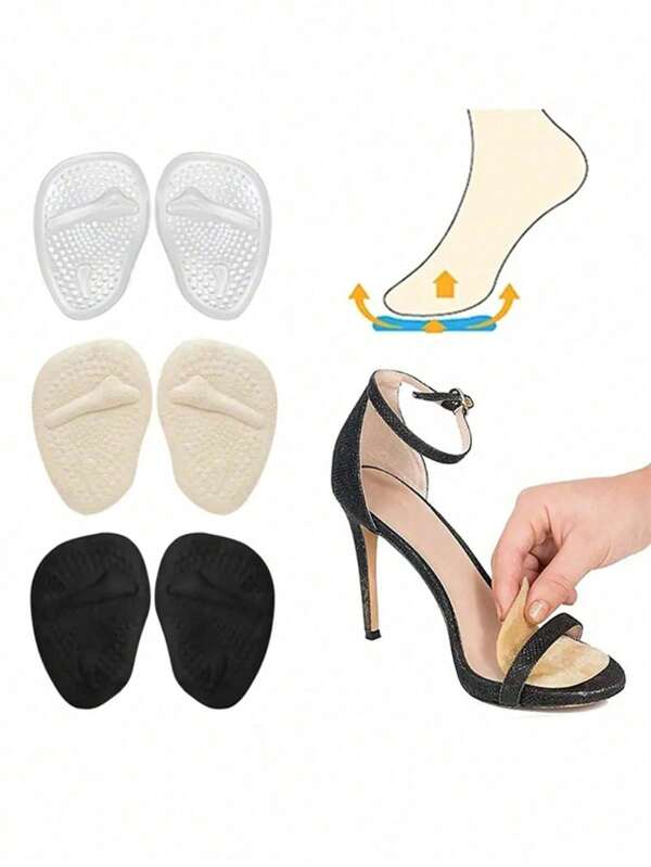 1/2/3 Pair(S) Black Forefoot Pad, Sweat-Absorbent Anti-Skid Instep Pad, Comfortable Self-Adhesive Semicircle Half-Pad For High Heels Sandals, Soft, Washable, Reusable