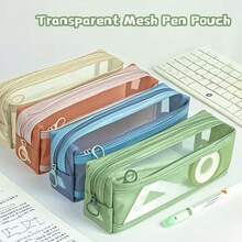 1pc Large Capacity Transparent Stationery Bag, Minimalist Mesh Pencil Case, Student Exam Pencil Pouch, High Aesthetic Children Pencil Box, Suitable For Various Occasions Like Valentine's Day, Carnival, Children's Day, Christmas, Birthday Gift - Multicolor - View 2