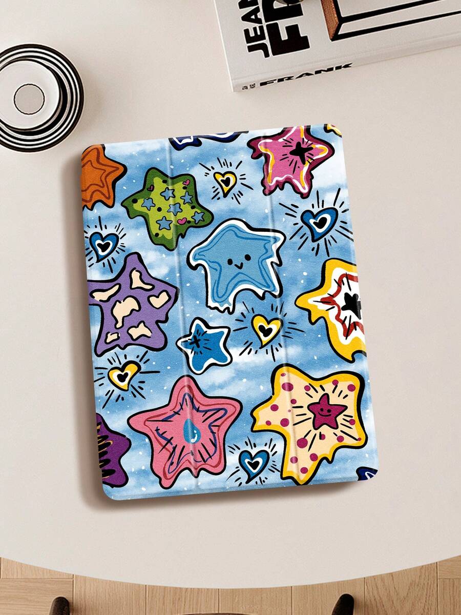 漫画风格 Celestial Jeans iPad 保护壳，兼容 iPad (A16) 第 11 代 11 英寸 2025、Apple iPad Air 11(2025)，适用于 iPad 第 10 代 10.9 英寸 2022 保护壳，带笔架、三折支架保护套、自动唤醒/睡眠功能，是返校、情人节、节假日的可爱礼物