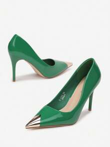 Tacones de aguja elegantes y fashionistas de color liso para uso diario - Verde - Ver 3
