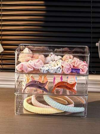 1pc Stackable Drawer Style Storage Box, Transparent Organizer Bin For Cosmetics, Books, Jewelry, Etc. Clear Stackable Container Suitable For Vanity, Bathroom, Bedroom, Office - Neat, Organized, Space-Saving