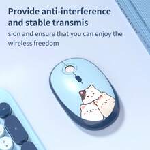 MOFII Ergonomic 2.4G Plug And Play Wireless Keyboard Mouse Combo 104 Keys Cute Cat Keyboard Coloful Retro Round Keycaps Keyboard With Silent Mouse For Win7/8/10/XP