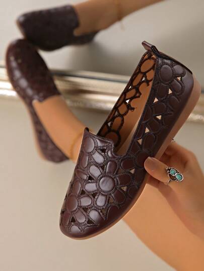 Neue Flache Damenschuhe mit niedriger Eintrittsklappe, Sonnenblumen Stickerei, weiche, rutschfeste, atmungsaktive und bequeme Sommerkasualschuhe, vielseitig einsetzbar