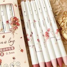 1 boîte de 6 stylos à bille rétractables à motif de fleurs de rose, encre noire, séchage rapide, haute capacité d'écriture pour les étudiants à la rentrée scolaire