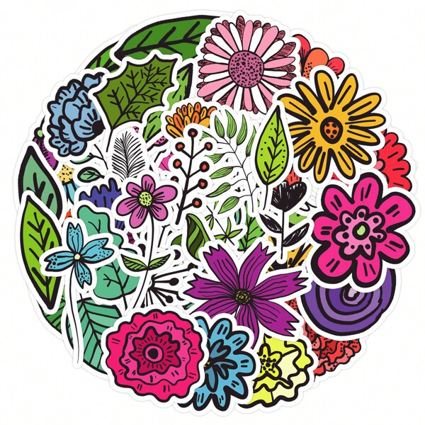 50pcs Small Leaf & Flower Graffiti Stickers, Suitable For Phone, Cup, Computer, Scrapbook Decoration, Waterproof Wholesale