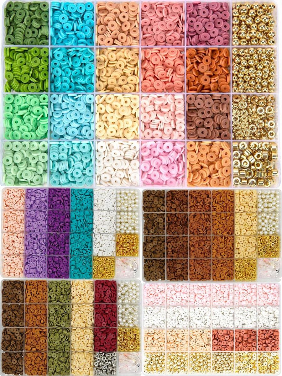 1 Box Brown Clay Bracelet Making Kit - 10Pastel Colors Polymer Heishi Beads For Adult Flat Letter Beads And Pearl For DIY Friendship Bracelet (6mm) - Brown - View 1
