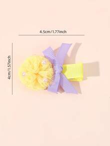 10pcs Candy-Colored Bow Hair Clips For Girls, Paired Colorful Tulle Pom-Poms & Pearl Embellished Hairpins , Mini Hand-Tied Ribbon Hair Accessories, Whimsical Cute Toddler Kids Clips For Birthday Party Spring Summer Daily Wear - Multicolor - View 4