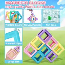 磁性积木玩具，马卡龙磁性积木 STEM 玩具 3D 创意和教育建筑玩具，适合 3 岁以上儿童生日节日礼物，颜色随机 - 彩色 - 查看 6