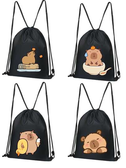 1 pezzo Nuovo zaino giapponese di capibara, casual, semplice ed elegante, con polsini con cordoncino e cinghie per le spalle regolabili, adatto per la scuola e i viaggi, facile da riporre gli essenziali quotidiani, un articolo versatile, un beniamino della moda, adatto a tutti gli stili e le occasioni, con una forte adattabilità di stile.