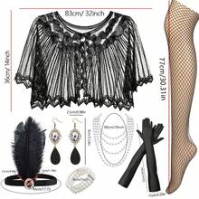 D EXCEED 7PCS Roaring 20s Vintage Accessory Set For Women: Art Deco Headband + Flapper Pearl Necklace + Fishnet Stockings – Great Gatsby Party, Wedding & Prom Essentials – Elegant 1920s Gift For Friends & Mothers