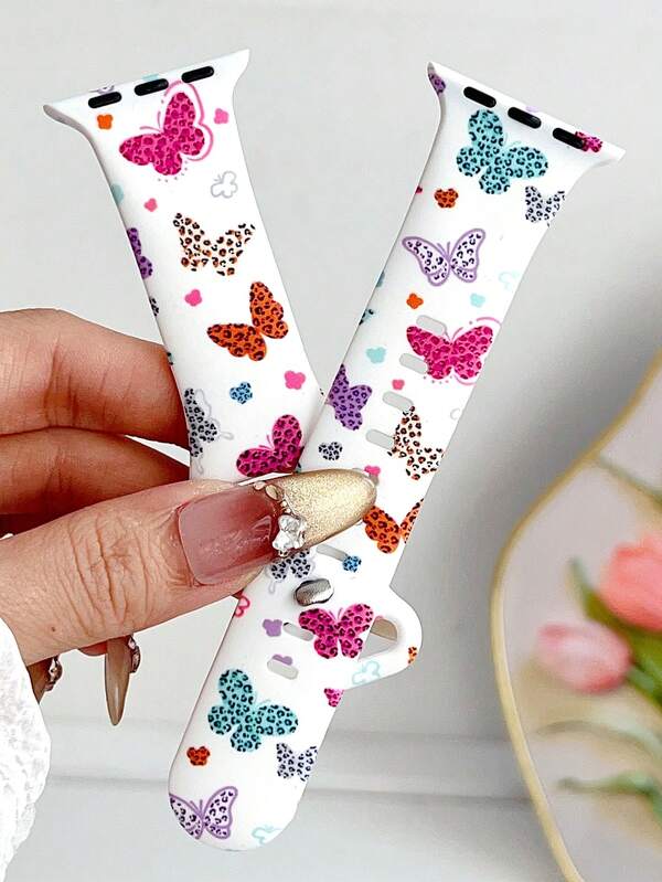 1pc Fashionable Butterfly Leopard Print Soft Silicone Watch Band Compatible With Apple Watch Band 38mm 40mm 41mm 42mm 44mm 45mm 49mm (S10 42 )Mm (S10 46)Mm, Comfortable Soft Replaceable Sports Strap Compatible With Iwatch Series 11 Ultra 3 SE3 Ultra 2 S10 SE2 9 8 7 SE 6 5 4 3 2 , Waterproof Sport Silicone Wristbands Suitable For Women/Birthday/Public/Mother's Day Gift