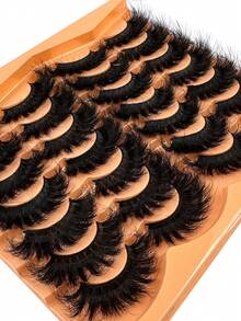 14 Pairs Natural Looking Soft Fluffy 3D Russian Volume Mink False Eyelashes, Dramatic Messy Full Lash Strips, 10-18mm Length, Reusable For Bold Eye Makeup, Suitable For Daily Wear And Holiday Parties, Great As A Gift, Beginner Friendly - 眼尾拉長款 - 查看 4