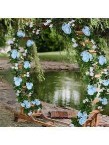 1/3 Piezas de enredaderas de rosas rosadas con una corona de rosas y hojas verdes. Estas flores artificiales son perfectas para decorar mesas de comedor y son adecuadas para bodas, fiestas, hoteles, restaurantes, graduaciones y decoración del hogar.
