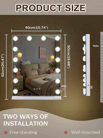 FENCHILIN Vertical LED Illuminated Makeup Mirror, USB Plug In Spiegel Lighting Powder Room, Bedroom White, 40cm 50cm view 7