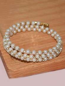 1pc Multi-Layer Faux Pearl & Rhinestone Decor Bracelet