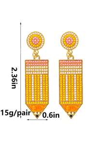 2 pares de aretes de lápiz con borlas y cuentas estilo bohemio, aretes de estilo universitario para maestros, estudiantes, de regreso a clases, regalo de graduación