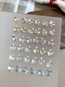 5 件/10 件各种尺寸奢华水钻指甲装饰，全新闪亮合金水钻，水晶斜心形和方形指甲饰物，DIY 美甲用品指甲美甲宝石 - 彩色 - 查看 3
