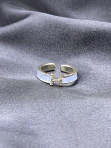 1 pieza Anillo con letra H - Anillo de envoltura abierto minimalista de alta gama con circonia esmaltada, anillo de dedo/índice de moda para mujer
