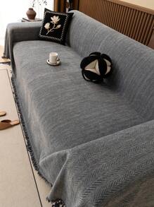 1pc High-Density Chenille Sofa Cover, Herringbone Solid Color Universal Sofa Blanket, Anti-Dust & Anti-Cat Scratching Sofa Throw