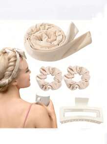 3/4 pièces de rouleaux à cheveux sans chaleur de couleur beige avec nœud, outils de coiffure pour onduler les cheveux pendant la nuit, convient pour une utilisation quotidienne, accessoires pour cheveux, coffret cadeau