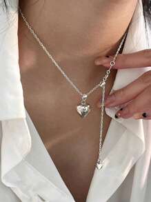1pc Adjustable S925 Sterling Silver Smooth Heart Pendant Necklace For Women, Hypoallergenic, Simple&Elegant Sweater Chain, Suitable As Valentine's Day Or Christmas Gift For Girlfriend