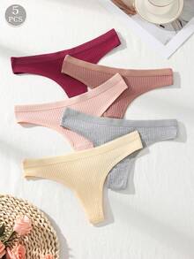 5件装女士多色性感丁字裤内裤，舒适棉质内裤 - 彩色 - 查看 3
