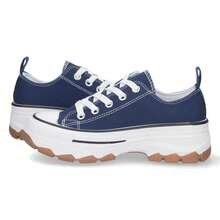 shoes&blues.es Women's Platform Sneaker, Comfortable, Sneaker Style, Canvas Material, And Lace-Up Closure - 藍色 - 查看 5