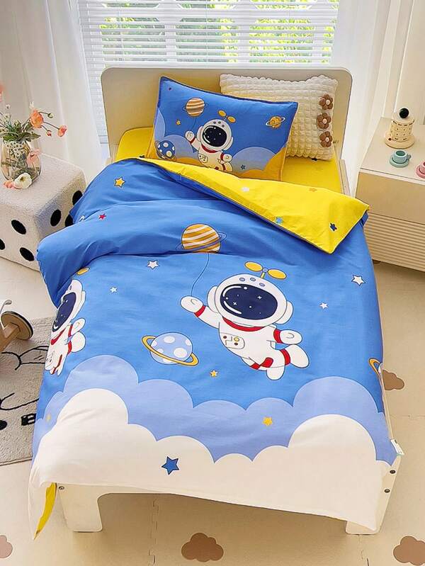 3 pièces Set de literie doux et fin avec impression recto-verso version AB pour enfants (1 pièce housse de couette + 1 pièce protège-matelas + 1 pièce taie d'oreiller), non adapté aux adultes, texture lisse, sans azurants optiques