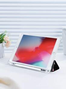 Flower 1pc Solid Black Printed Protective Case Compatible With IPad 10.2 Inch, IPad Pro 11 Inch 2021/2020/10th Gen, IPad Mini 4/5/6, Galaxy Tab A8 10.5 Inch 2022, Matepad 10.4/Tab, With Pencil Slot, Anti-Drop, Tablet Stand Cover