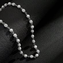 1pc Fashionable Minimalist Rhinestone & Faux Pearl Necklace, Men's Casual Daily Wear, Gift For Friend